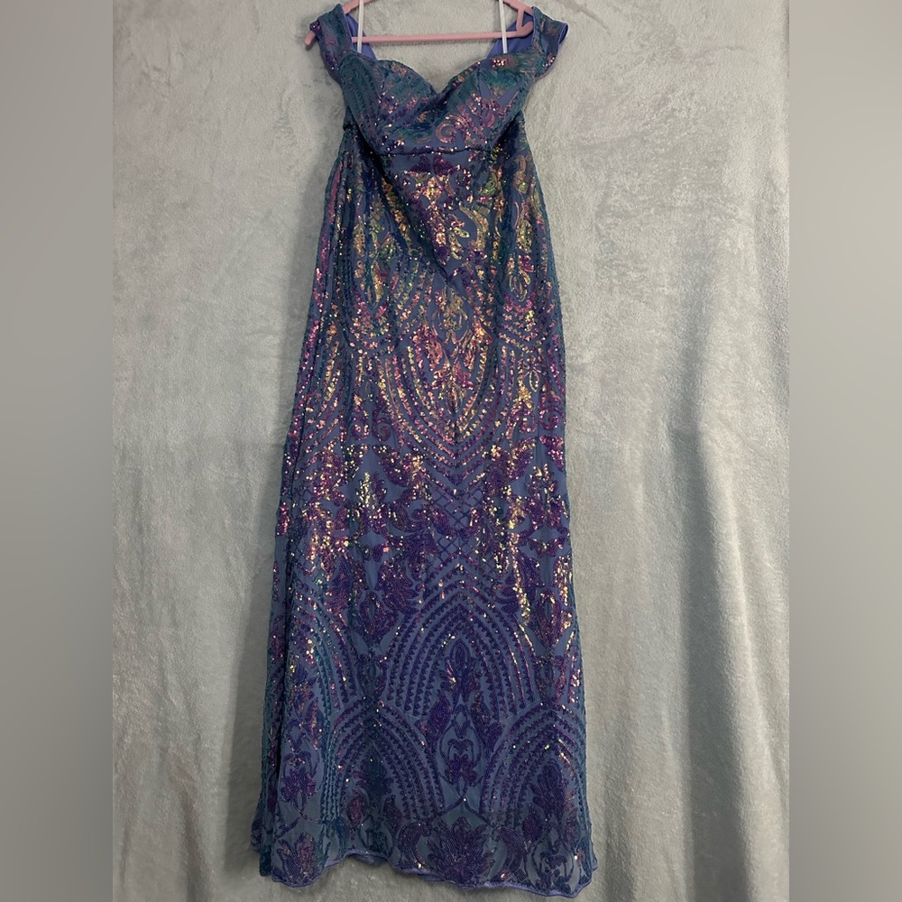 SHEIN Purple Sequin Off the Shoulder Mermaid Gown